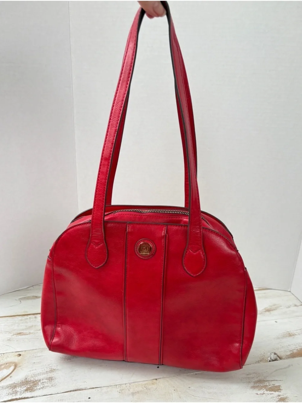 Liz Claiborne lipstick red vintage satchel shoulder bag purse vegan leather EUC